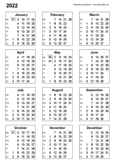 Small Yearly Calendars For 2021 And 2022 Calendar