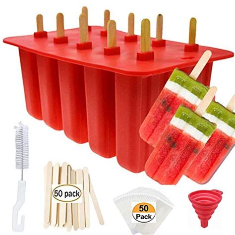 Popsicle Molds Ouddy 10 Cavity Silicone Homemade Ice Pop Molds And A