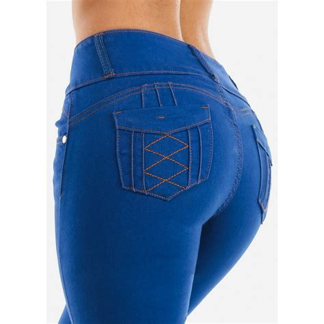 Moda Xpress Womens Skinny Jeans Butt Lifting Mid Rise Blue Denim Jeans 10424d