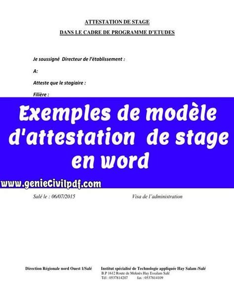 Exemples De Modèle D Attestation De Stage En Word Doc Cours Génie Vrogue