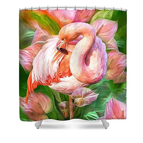 Mohome Flamingo And Flowers Shower Curtain Waterproof Polyester Fabric
