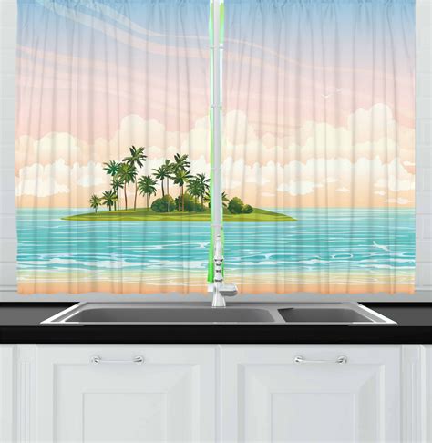 Tropical Vintage Kitchen Curtains 2 Panel Set Window Drapes 55 X 39