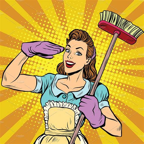 Female Cleaner Cleaning Company Pop Art Comic Pop Art Girl Cleaning