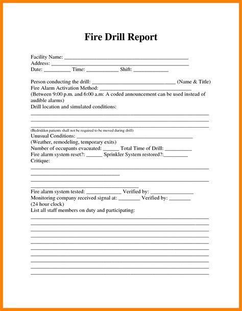 Printable Fire Drill Form Template