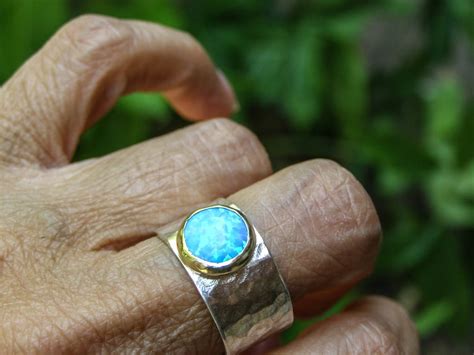 Statement Ring Blue Opal Ring Silver Ring 14k Gold Ring Etsy