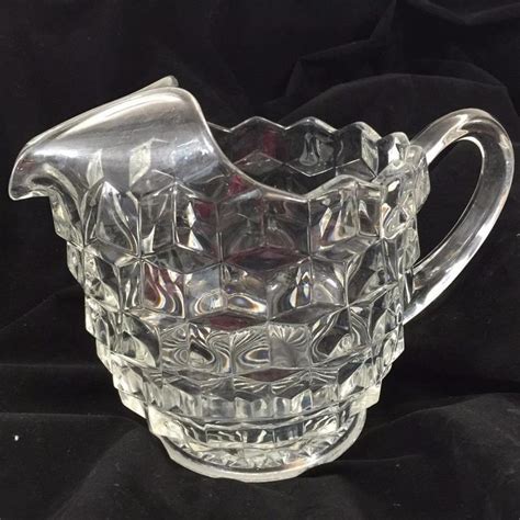 Fostoria American Clear Glass Early American Pitcher Ice Lip Jug Cube Cubist Fostoria