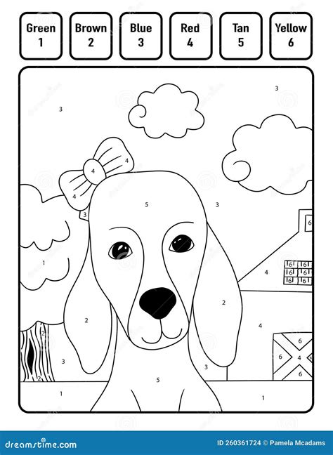 A Cute Dog Color By Number Coloring Activity Worksheet For Chlidren