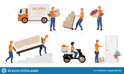 Delivery Service Workers Flat Vector Illustrations Set Couriers