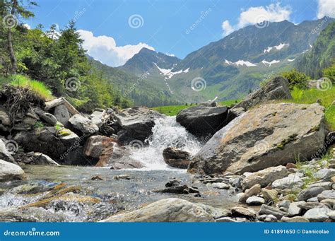 High Mountain River With Waterfall Stock Photo Image Of Highland
