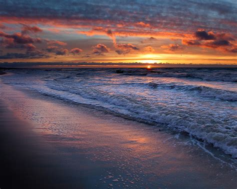 Sea Waves Water Beach Sunset Sky Clouds Nature Landscape 640x1136