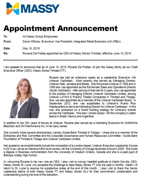 Appointment Announcement Massy Stores Svg