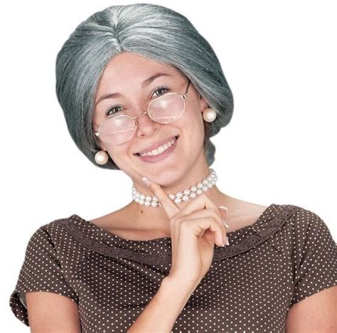 Ladies Grey Old Lady Woman Granny Short Fancy Dress Costume Outfit Wig