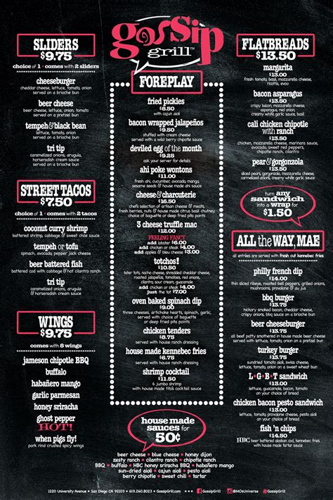 Gossip Grill Menu - Hillcrest, San Diego
