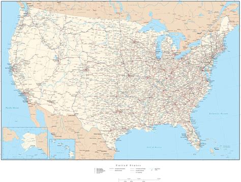 Poster Size Digital Usa Map With Cities Highways And Water Features