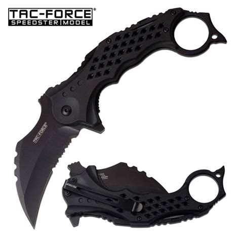 Tac Force 3 Black Serrated Blade Karambit Tactical Spring A
