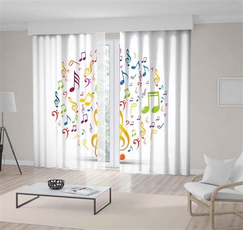 Music Notes Printed Curtain Drapes For Living Room Dining Etsy