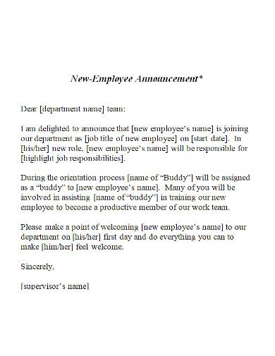 Free New Hire Announcement Letter Samples In Pdf Ms Word