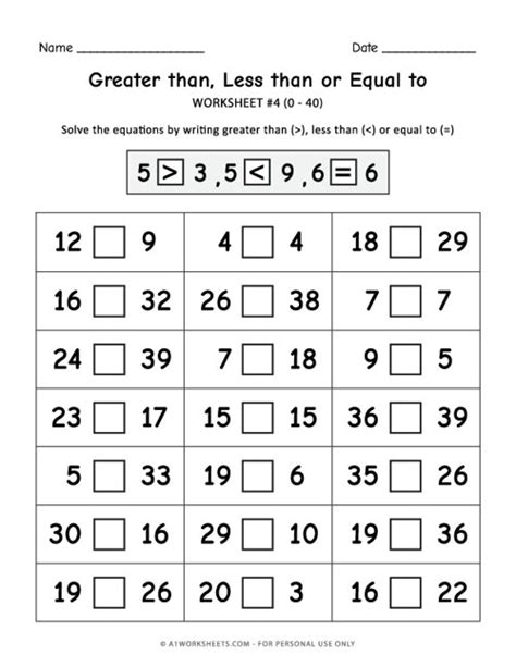 Greater Than Less Than Equal To Worksheets