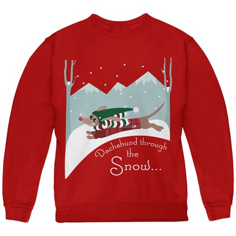 Christmas Dachshund Dashing Through The Snow Youth Sweatshirt Red Ymd