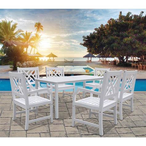 Vifah Bradley Acacia White 7 Piece Patio Dining Set With 32 In W Table