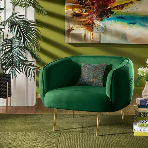 Ember Interiors Cuno Brass Finish Velvet Upholstered Accent Chair