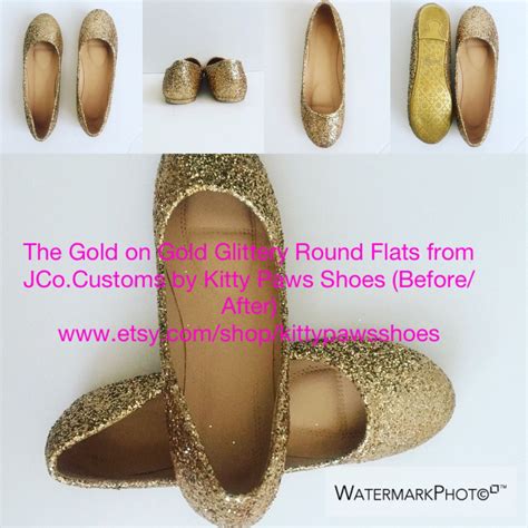 Womens Flats Gold Glittered Fun Elegant Modern Holiday Etsy