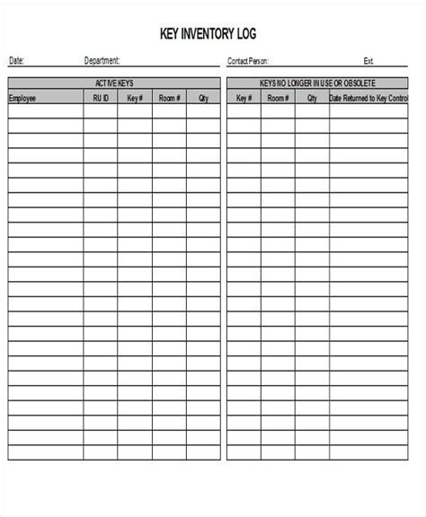 Bill of quantities for plumbing material supply, installation, testing & commissioning including all necessary sundries complete. Key Log Templates | 2+ Free Printable Word & Excel Formats ...