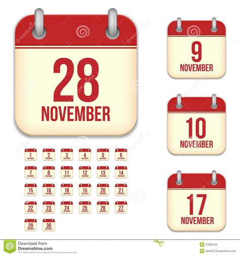 November Vector Calendar Icons Stock Vector Illustration Of November