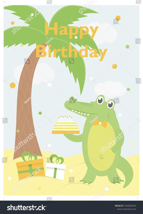 Happy Birthday Card Fun Crocodile Vector Stock Vector Royalty Free