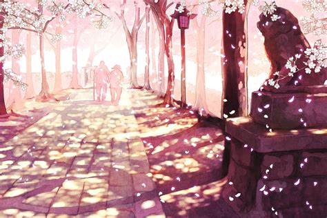 Upload bicycle with sakura flower in a romatic scene. Sakura Anime Scenery Wallpaper Desktop #52782 #1768 ...
