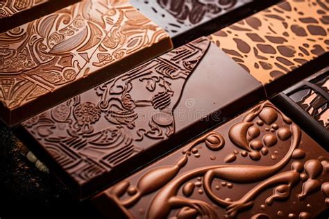 Close Up Of Gourmet Chocolate Bar With Intricate Design And Flavors