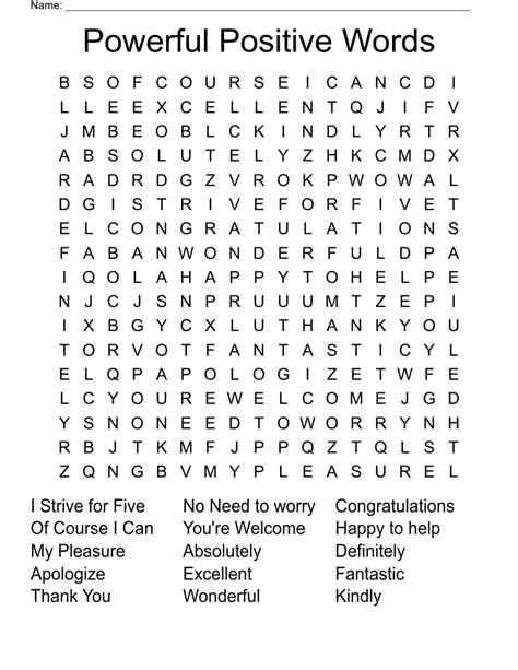Positive Words Word Search Printable