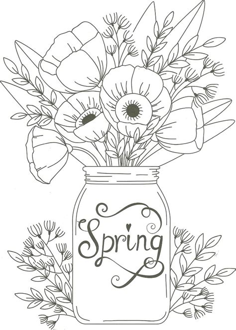 Our spring coloring sheets are a brilliant free resource for teachers and parents to use in class or at home. spring mason jar floral coloring page | Spring coloring ...