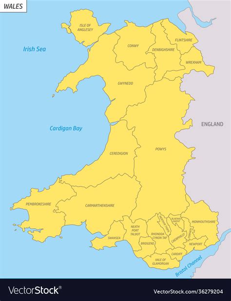 Wales Regions Map Royalty Free Vector Image Vectorstock