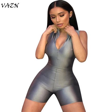 Vazn Top Quality 2018 Sexy Solid Mini Jumpsuits Women O Neck Tank Sleeve Playsuits Ladies Summer