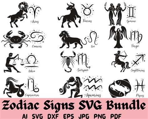 Zodiac Sign Svg Bundle Zodiac Signs Svg Zodiac Sign Clipart Etsy