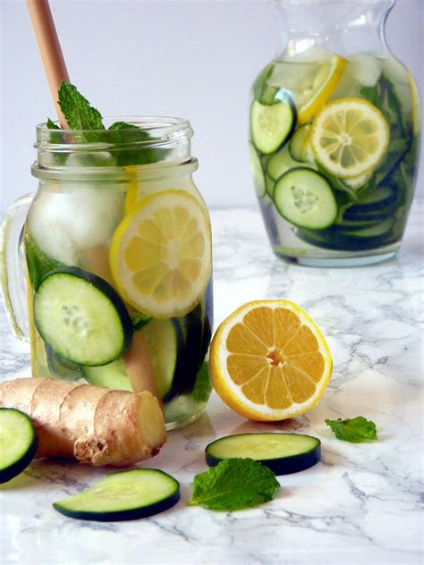Drinking lemon water can have many health benefits, especially as a substitute for sugary and unhealthy beverages like soda or juice. Cucumber Lemon Ginger Water | Recipe | Healthy detox ...