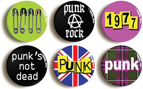 6 X Punk Rock Retro Fancy Dress Party Badges Buttons Pins 1inch 25mm Diameter Uk