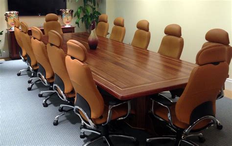 Custom Solid Sapele Wood Conference Table With Yellow Heart Border