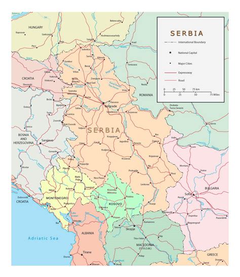 Detailed Political Map Of Serbia With Roads And Major Cities Serbia Europe Mapsland Maps