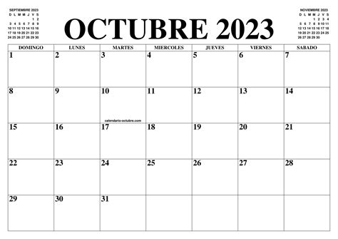 Calendario Octubre 2023 En Word Excel Y Pdf Calendarpedia Reverasite