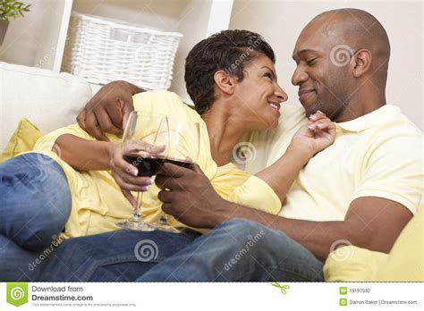 Happy African American Couple Drinking Wine Stock Photo ...