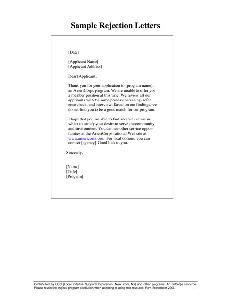 Simple Offer Rejection Letter Templates At