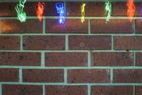 Christmas Lights On Brick Wall Background Stock Image Image Of Blue