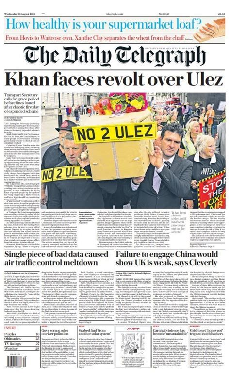 Daily Telegraph Front Page 30th Of August 2023 Tomorrow S Papers Today