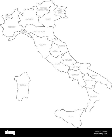Map Of Italy Divided Into 20 Administrative Regions White Land Black