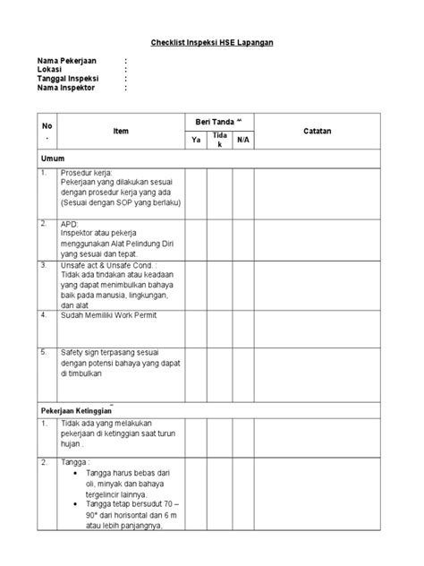 Form Checklist Inspeksi K3