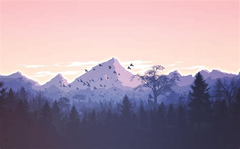 3840x2400 Resolution Minimalism Birds Mountains Trees Forest Uhd 4k