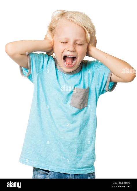 Young Boy Screams And Covers Ears Stock Photo Alamy