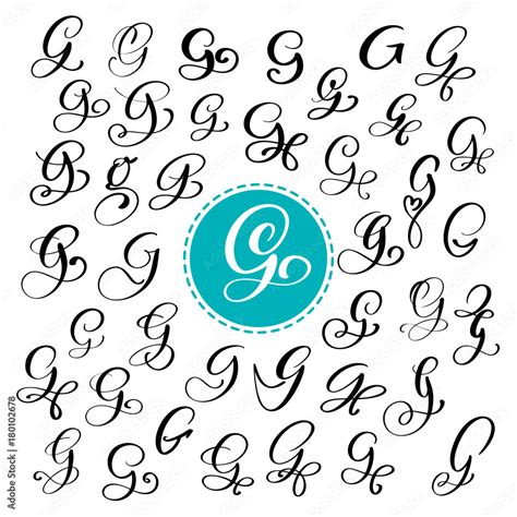 Set Of Hand Drawn Vector Calligraphy Letter G Script Font Isolated